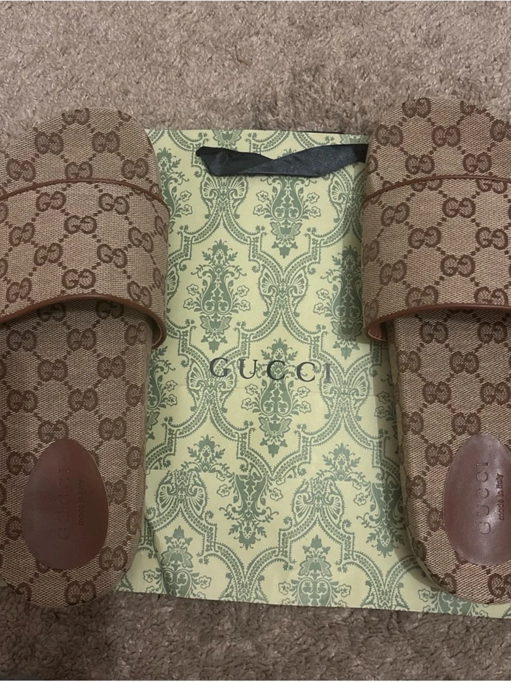 Gucci Tan Rubber Slide with Raised Logo